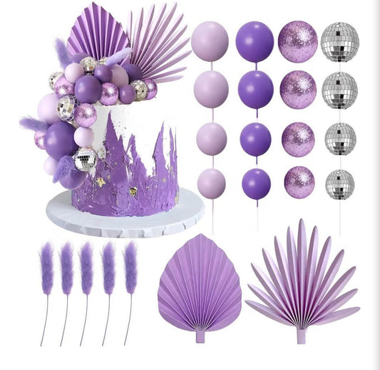 Purple Disco Ball and Sphere Cake Topper Set