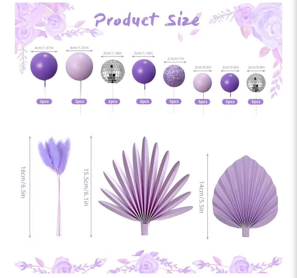 Purple Disco Ball and Sphere Cake Topper Set