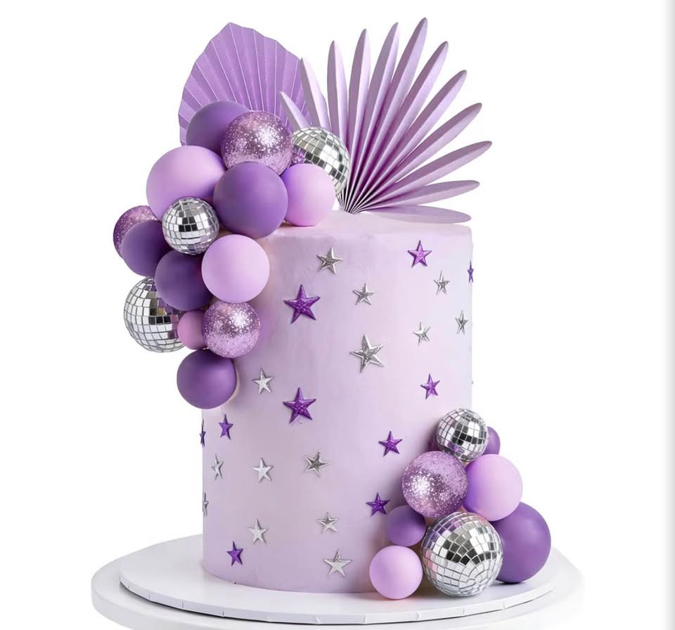 Purple Disco Ball and Sphere Cake Topper Set