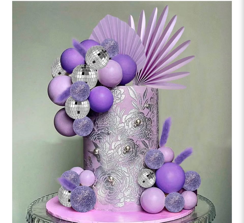 Purple Disco Ball and Sphere Cake Topper Set