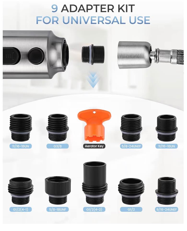Universal Kitchen Faucet Spray Head Replacement Kit with 9 Adapters