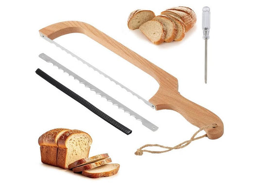 Bread Slicer for Homemade Bread,16" Wooden Bow Knife Serrated Slicer, Premium St