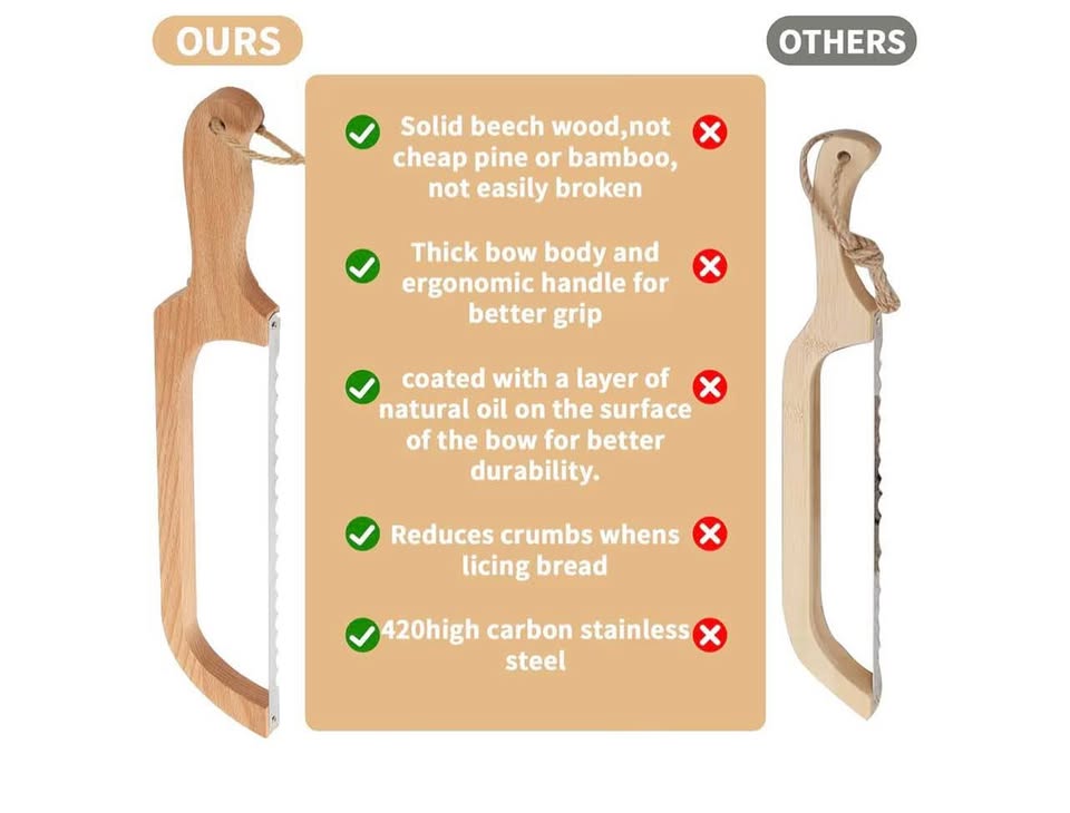 Bread Slicer for Homemade Bread,16" Wooden Bow Knife Serrated Slicer, Premium St