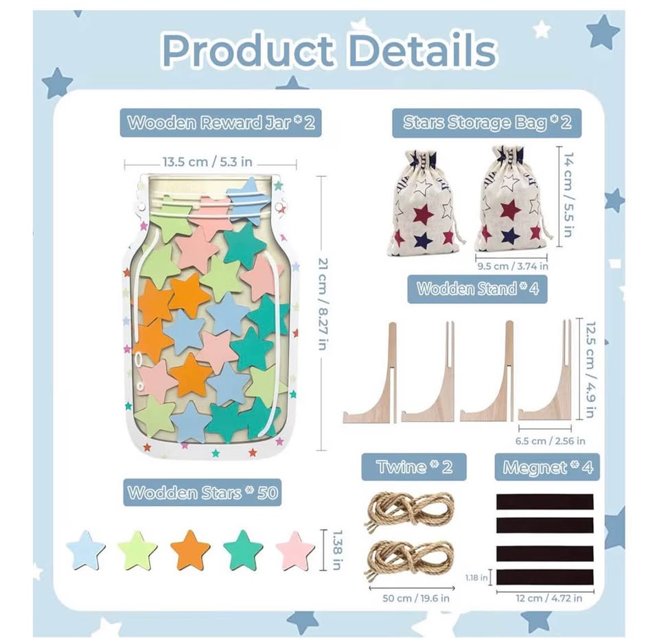2 Pack Star Reward Jar Set, Magnetic Reward Jar for Classroom Reward System, Tod