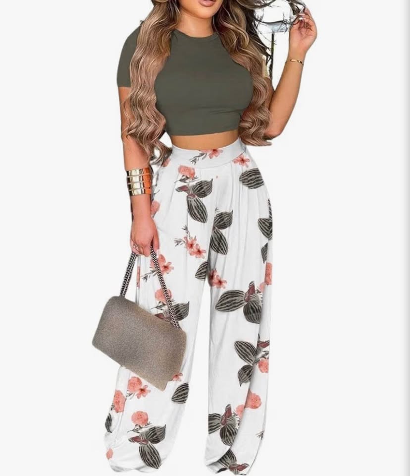 Drikio Women's Summer 2-Piece Crop Top and Pants Set