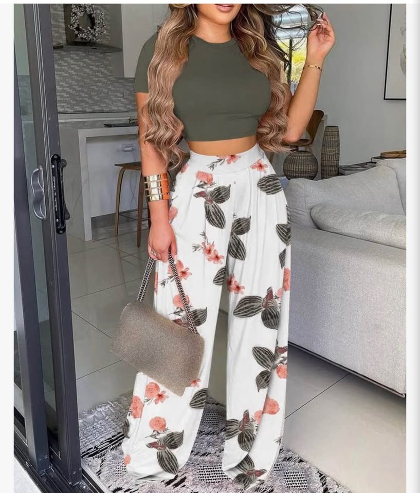 Drikio Women's Summer 2-Piece Crop Top and Pants Set