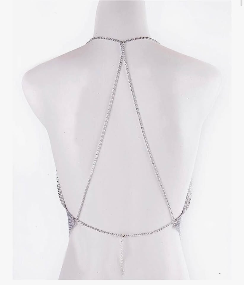 Gold Sexy Tops for Women Sparkly Deep V Neck Crop Tank Tops Cami Body Chain Top
