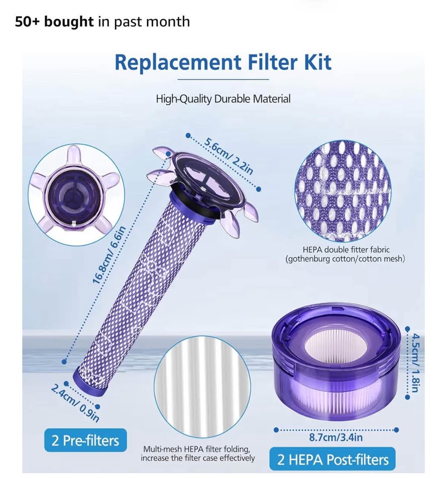 Vacuum Filter Replacement Kit Compatible with Dyson V8 New Version SV25, Dyson V
