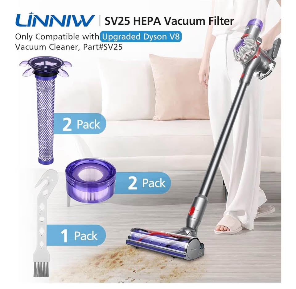 Vacuum Filter Replacement Kit Compatible with Dyson V8 New Version SV25, Dyson V