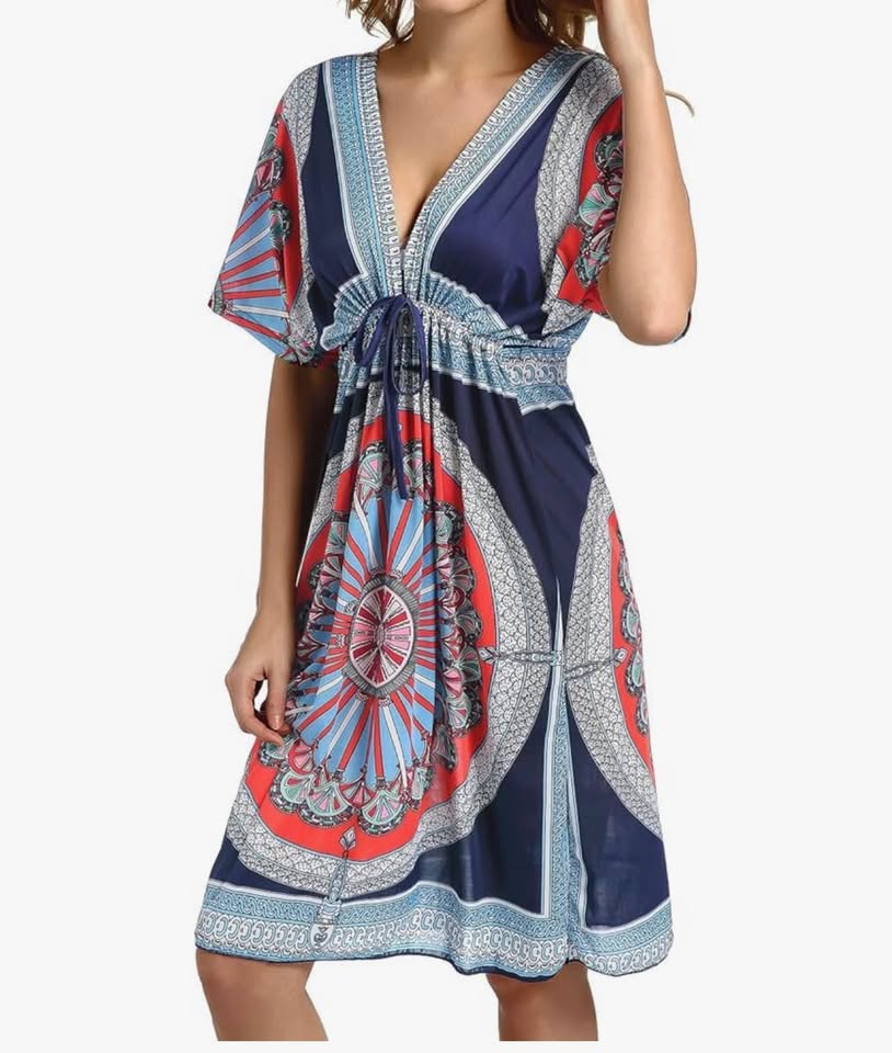 Womens V-Neck Cut Loose Bathing Suit Swimsuit Cover Ups Beach Dress
