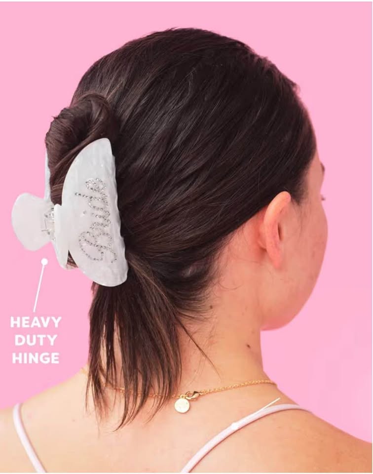 xo, Fetti Bride Claw Clip, White Acrylic Hair Clip, Rhinestone Bride Logo | Bach