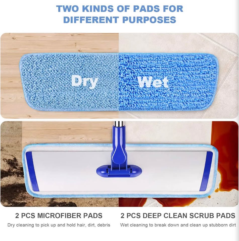 18" Microfiber Floor Mop with 4 Washable Pads