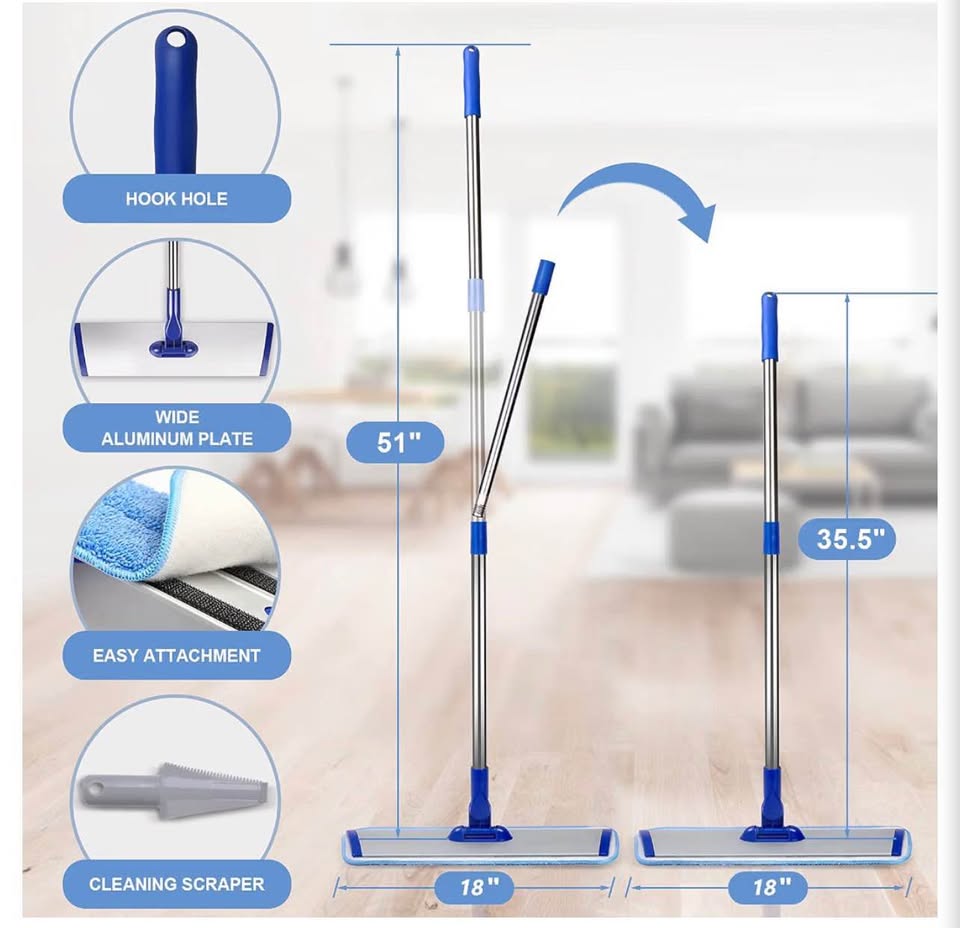 18" Microfiber Floor Mop with 4 Washable Pads