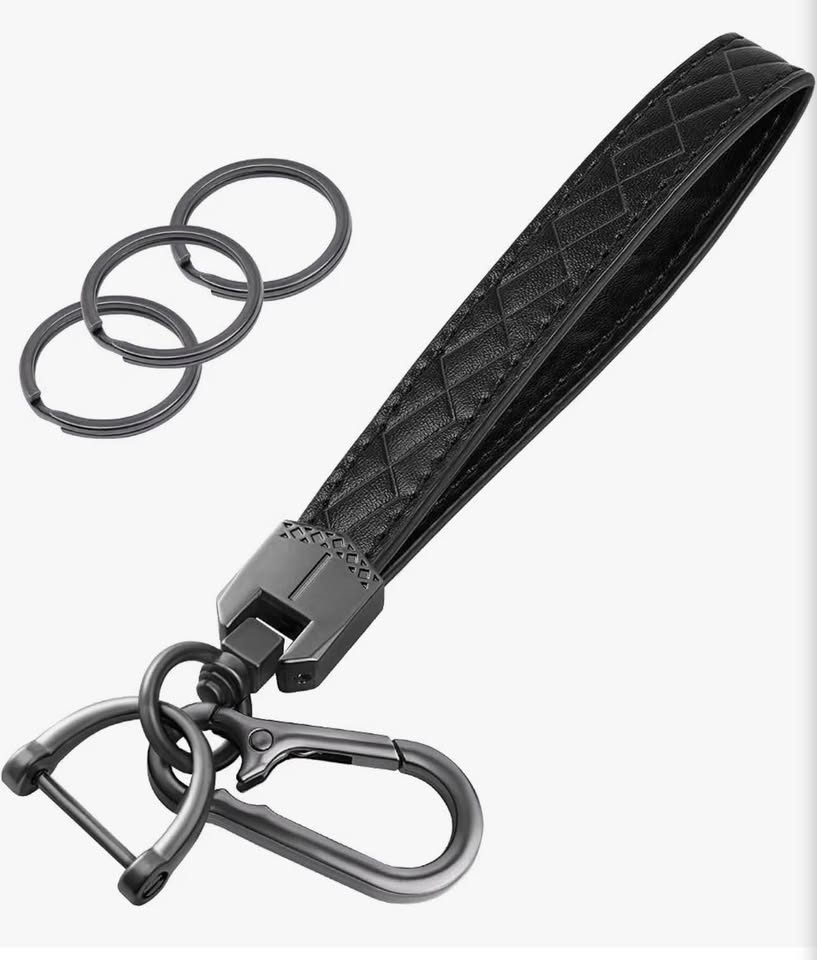 Black Leather Car Key Fob Keychain