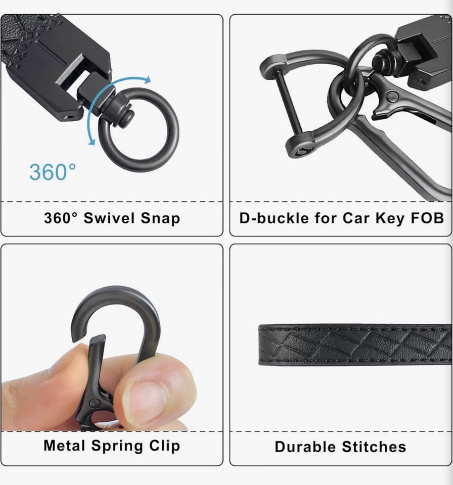 Black Leather Car Key Fob Keychain