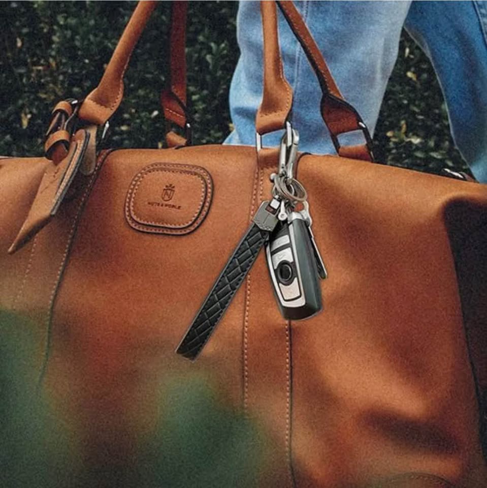Black Leather Car Key Fob Keychain