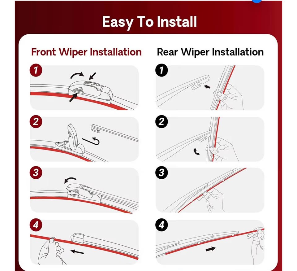 16"+16" Windshield Wiper Blades with 12" Rear Automotive Replacement Set for Jee