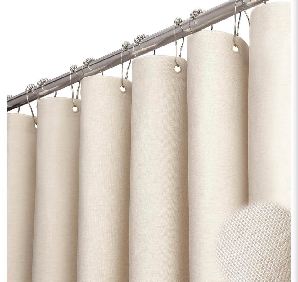 Wellife Beige Fabric Shower Curtain with Roller Hooks