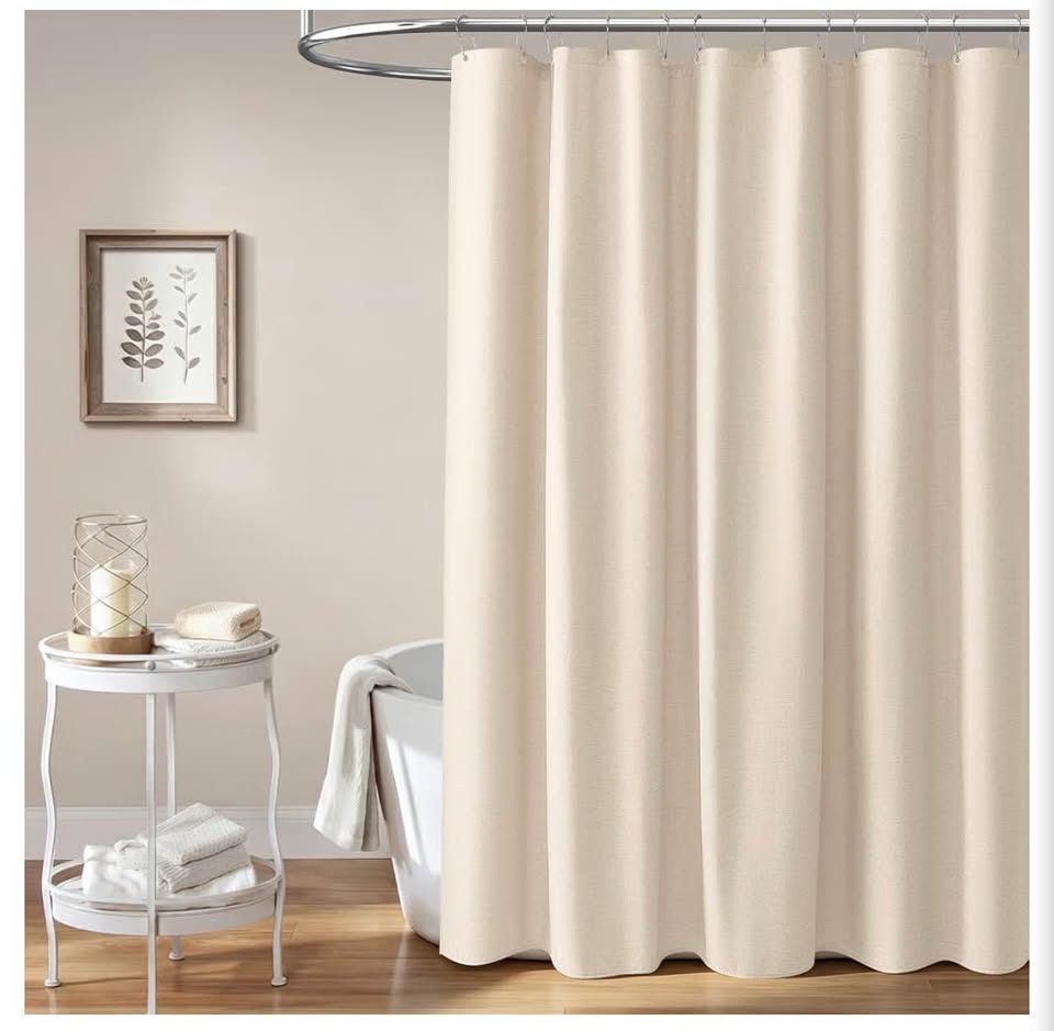 Wellife Beige Fabric Shower Curtain with Roller Hooks