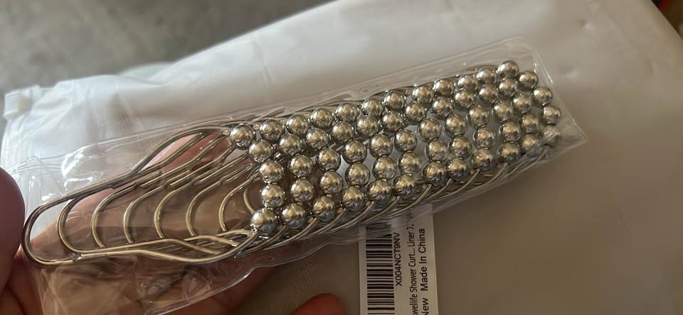 Wellife Beige Fabric Shower Curtain with Roller Hooks