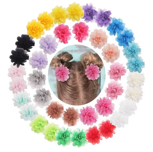 40PCS 2" Chiffon Flower Hair Bows Fully Lined Flower Tiny Hair Clips Fine Hair G