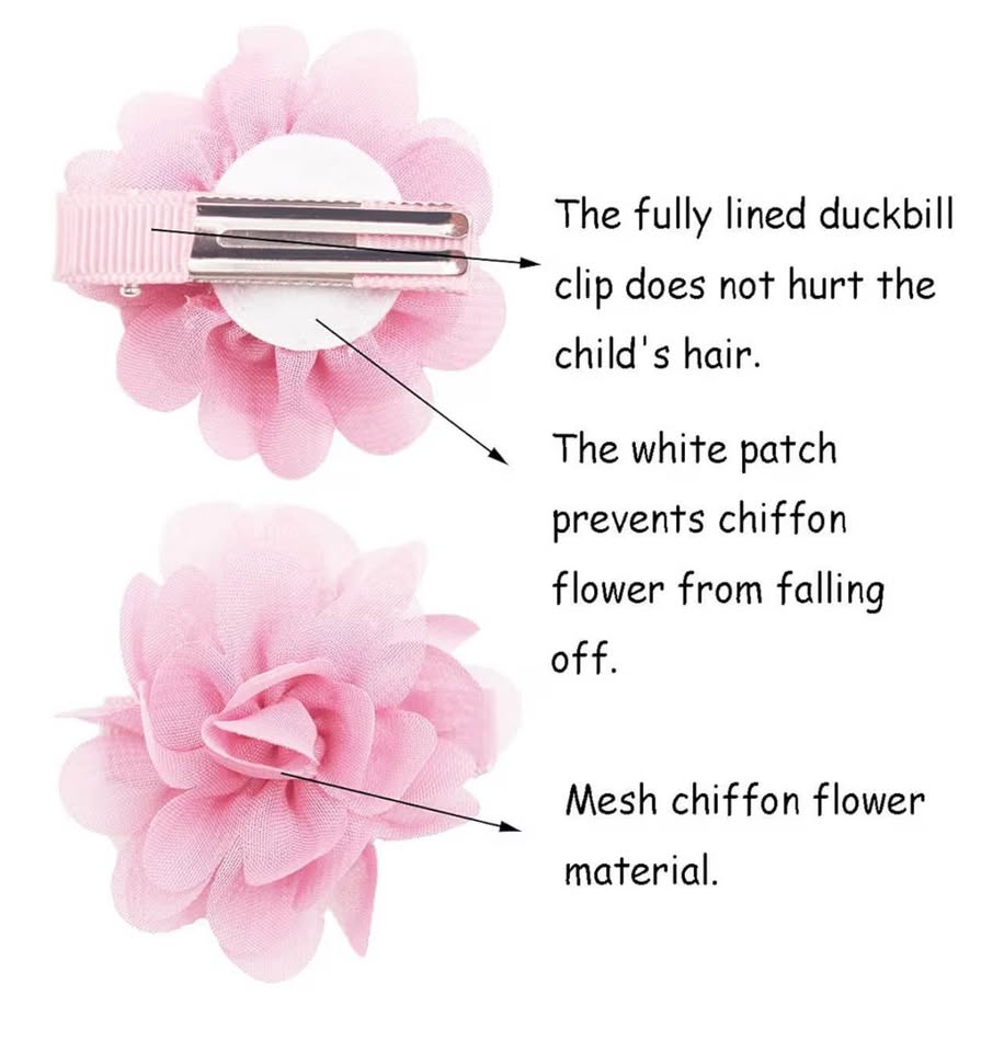40PCS 2" Chiffon Flower Hair Bows Fully Lined Flower Tiny Hair Clips Fine Hair G