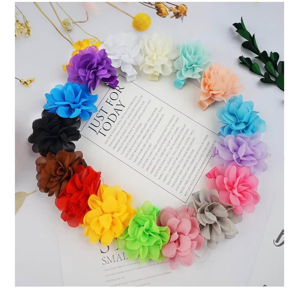 40PCS 2" Chiffon Flower Hair Bows Fully Lined Flower Tiny Hair Clips Fine Hair G