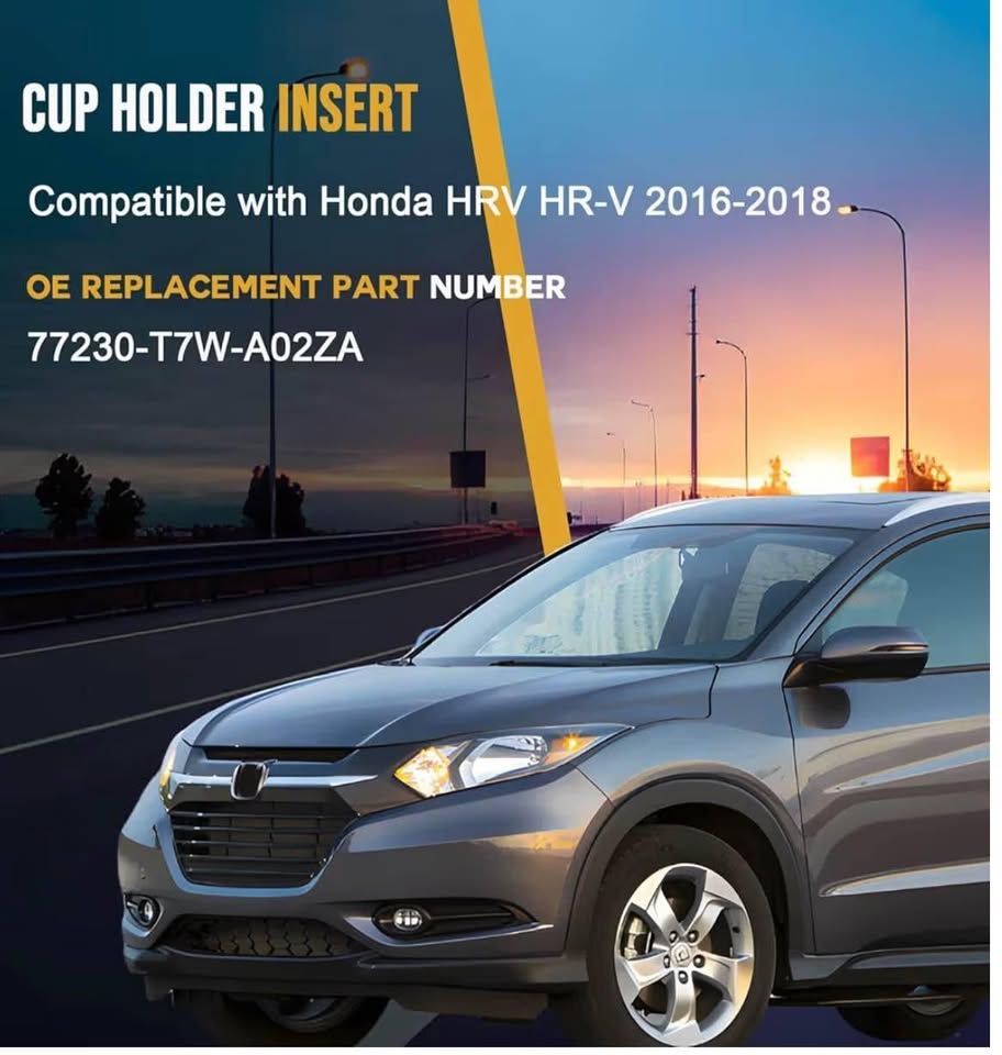 Cup Holder Insert Compatible with Honda HRV HR-V 2016-2018 Replace# 77230-T7W-A0