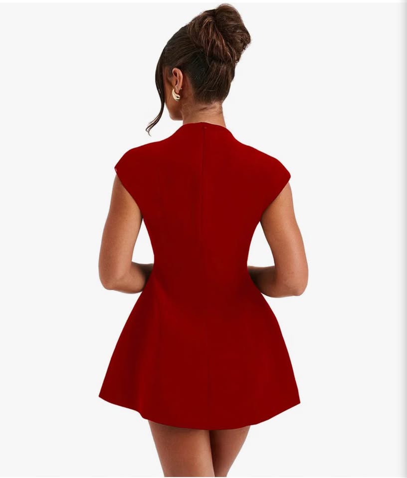 Red Deep V-Neck Sleeveless Blazer Mini Dress，S