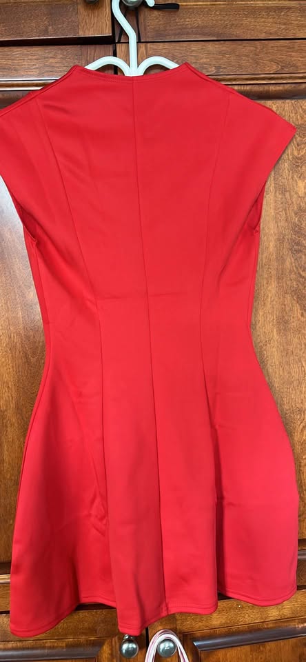Red Deep V-Neck Sleeveless Blazer Mini Dress，S