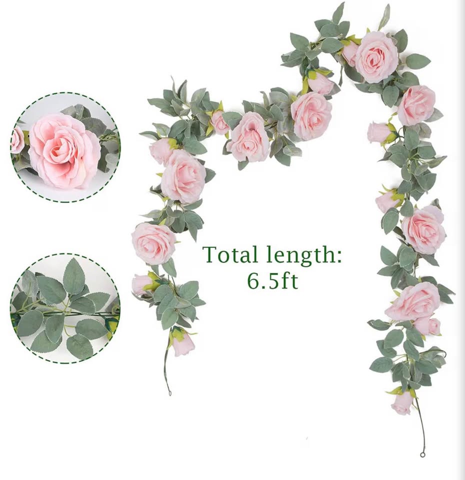 6.5ft Pink Artificial Rose Garland