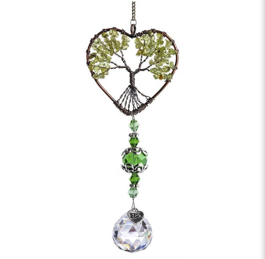 Handmade Heart Tree of Life Crystal Suncatcher