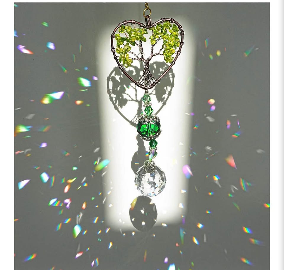Handmade Heart Tree of Life Crystal Suncatcher