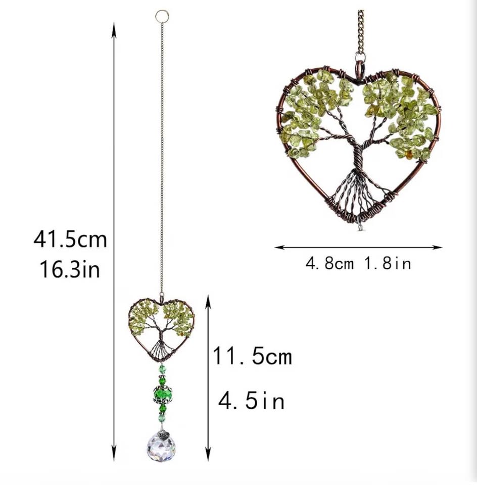 Handmade Heart Tree of Life Crystal Suncatcher