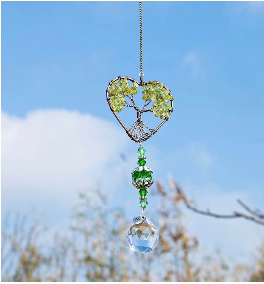 Handmade Heart Tree of Life Crystal Suncatcher