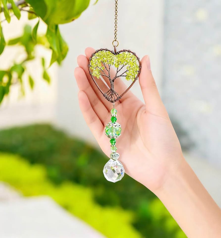 Handmade Heart Tree of Life Crystal Suncatcher