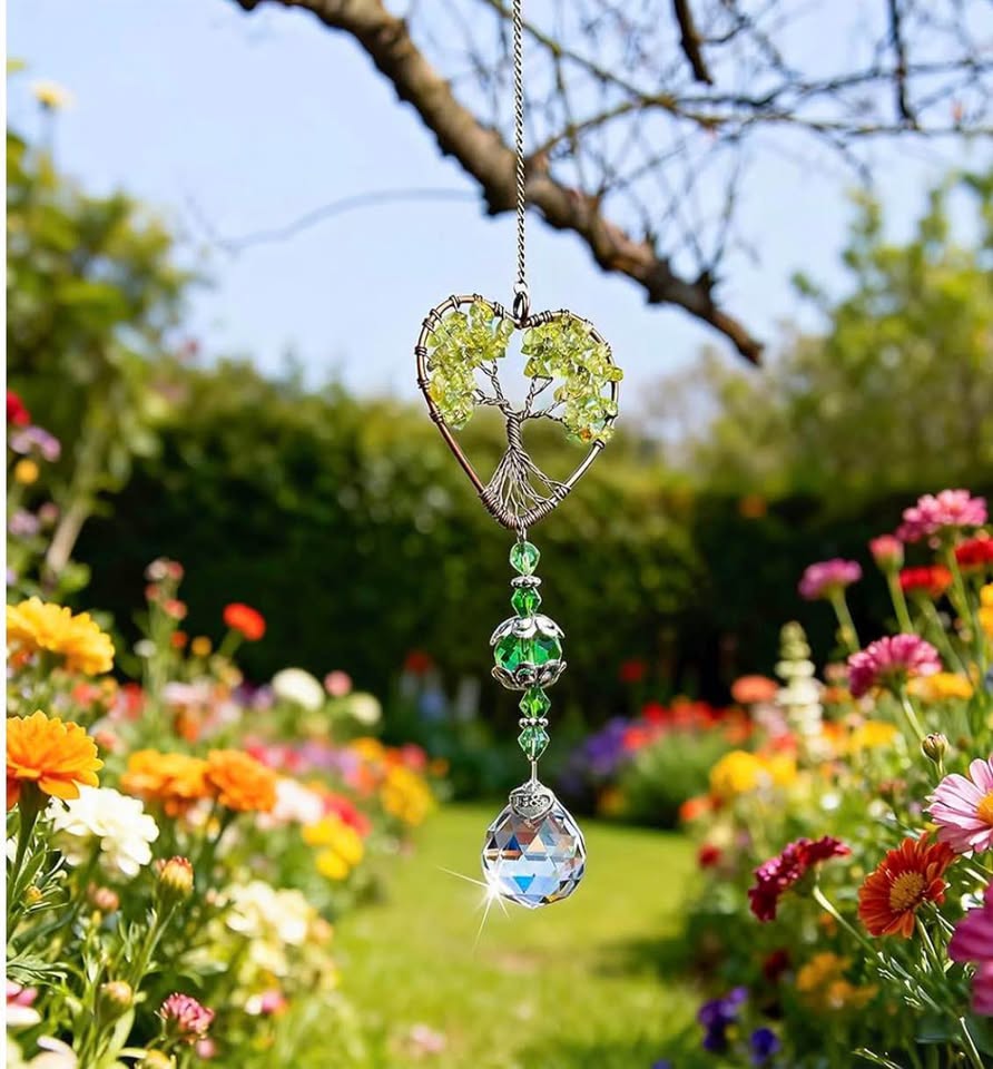 Handmade Heart Tree of Life Crystal Suncatcher