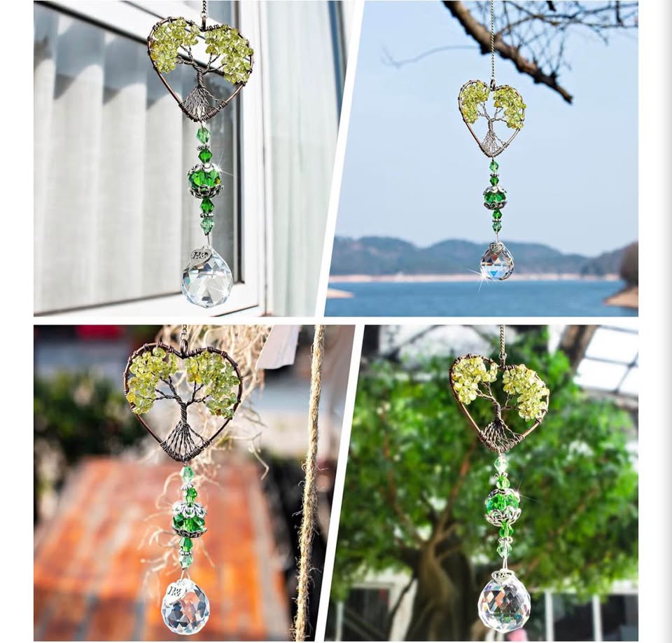 Handmade Heart Tree of Life Crystal Suncatcher