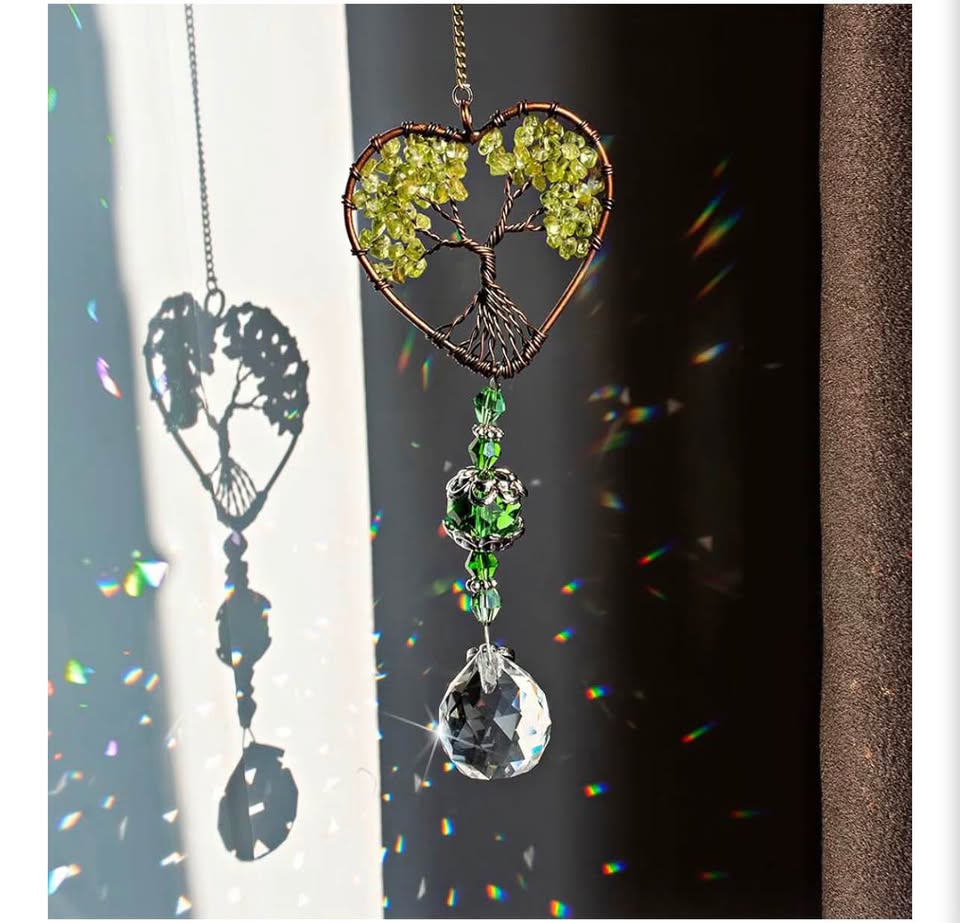 Handmade Heart Tree of Life Crystal Suncatcher