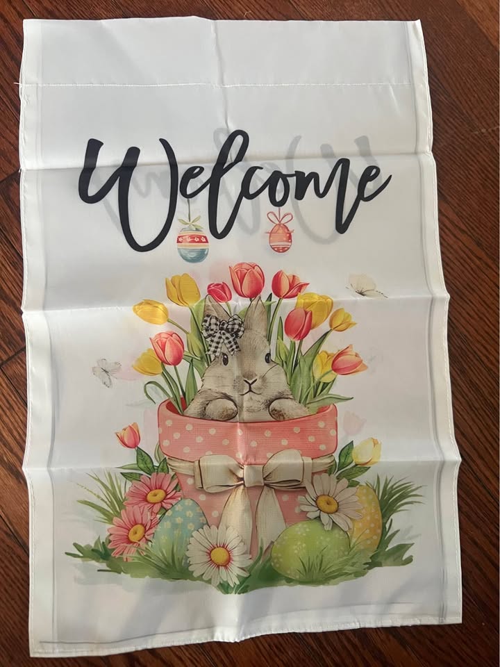 Easter Garden Flag, Bunny Burlap Yard Garden Flag for Easter Outdoor Decorations