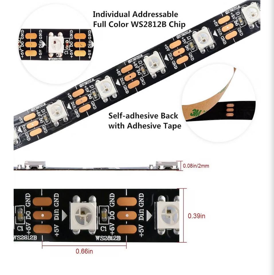 WS2812B LED Strip Lights 16.4ft 5M WS2812B 300LEDs Programmable Individual Addre