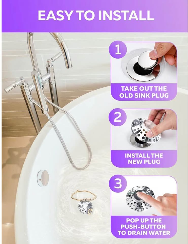 Innovative 2 in 1 Bathtub Plug - 1.37"- 2" Bathtub Drain Hair Catcher - Universa