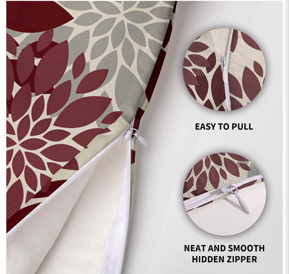 Set of 2 Burgundy and Grey Floral Dahlia Throw Pillow Covers