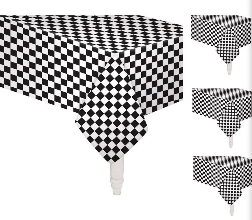 Pack of 3, Black & White Checkered Flag Table Cover