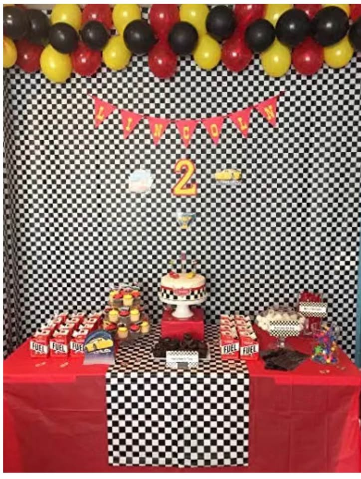 Pack of 3, Black & White Checkered Flag Table Cover