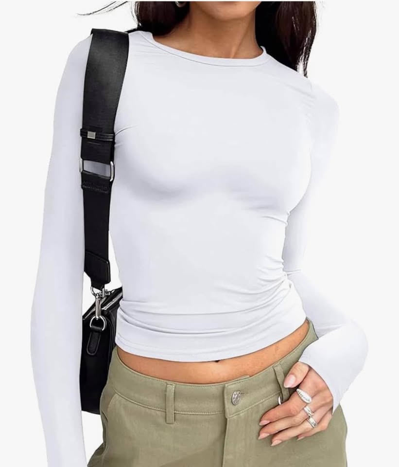 Womens Long Sleeve Shirts Basic Spring Crop Tops Fall Fashion Layering Slim Fitt