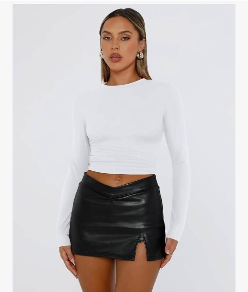Womens Long Sleeve Shirts Basic Spring Crop Tops Fall Fashion Layering Slim Fitt