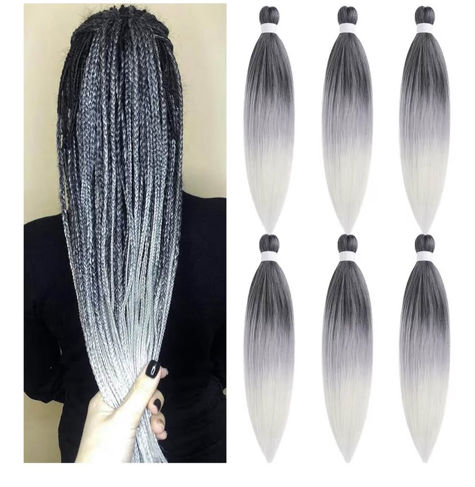 Grey White Ombre Kanekalon Braiding Hair Pre Stretched Braids Colored Hair Exten