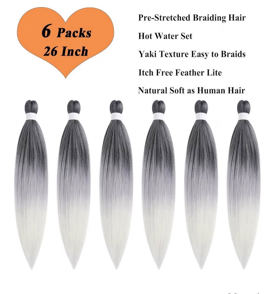 Grey White Ombre Kanekalon Braiding Hair Pre Stretched Braids Colored Hair Exten