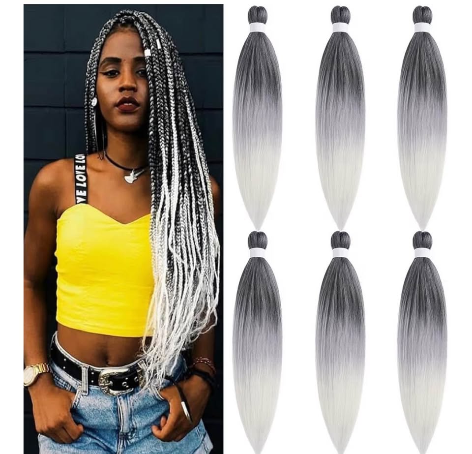 Grey White Ombre Kanekalon Braiding Hair Pre Stretched Braids Colored Hair Exten